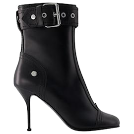 Alexander Mcqueen-High-heeled ankle boots - Alexander Mcqueen - Leather - Black/silver-Black