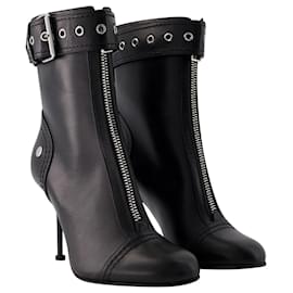 Alexander Mcqueen-High-heeled ankle boots - Alexander Mcqueen - Leather - Black/silver-Black