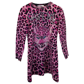Alberta Ferretti-Alberta Ferretti Save Me Suéter de malha com estampa de leopardo em lã virgem rosa-Outro
