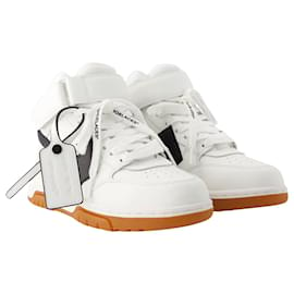 Off White-Out Of Office Mid-Top-Sneaker – gebrochenes Weiß – Leder – Weiß/Schwarze Farbe-Schwarz