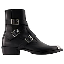 Alexander Mcqueen-Punk Ankle Boots - Alexander Mcqueen - Leather - Black/silver-Black
