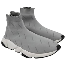 Balenciaga-Balenciaga Logo Speed Sock Sneakers in Grey Polyester Knit-Grey
