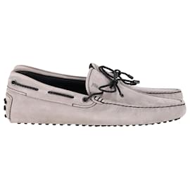 Tod's-Tod's Bow Slip On Loafers in Grey Suede-Grey