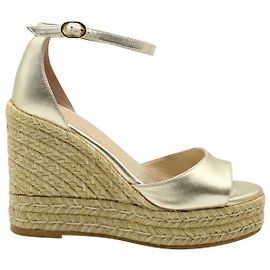 Stuart Weitzman Espadrille compensée à bride de cheville en cuir doré Doré