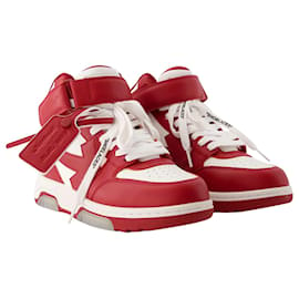 Off White-Out Of Office Mid Top Sneakers - Off White - Leather - White/Red-Red