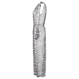 Joseph-Joseph Geometric Print Sleeveless Maxi Dress in Grey Silk-Grey