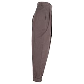 Hermès-Hermes Tailored Pleated Pants in Brown Cotton-Brown