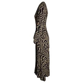 Ganni-Ganni Zebra Print Midi Wrap Dress in Beige and Black Viscose-Other