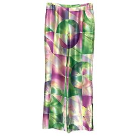 Calça Giorgio Armani em rosa, seda verde e roxa Multicor