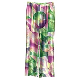 Giorgio Armani-Giorgio Armani pants in pink, green & purple silk-Multiple colors