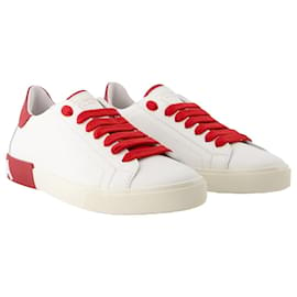 Dolce & Gabbana-Portofino Sneakers – Dolce&Gabbana – Leder – Weiß/rot-Weiß