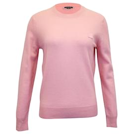 Acne-Acne Studios Kalon Face Patch Sweater in Pink Wool-Pink