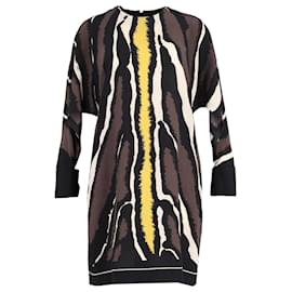 Fendi-Fendi Robe à manches chauve-souris à imprimé animal en soie marron-Autre
