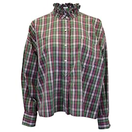 Isabel Marant Etoile-Isabel Marant Etoile Plaid Print Mock Neck Button-Up Top in Multicolor Cotton-Other