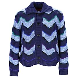 Missoni-Missoni Zig Zag Collared Cardigan in Blue Wool-Blue