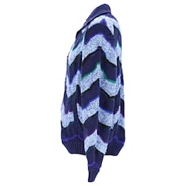 Missoni-Missoni Zig Zag Collared Cardigan in Blue Wool-Blue