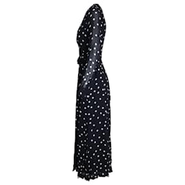 Ganni-Ganni Polka Dot Midi Wrap Dress in Navy Viscose-Blue,Navy blue