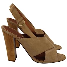 Lanvin-Lanvin Cross Strap Slingback High Heel Sandals in Beige Suede-Beige