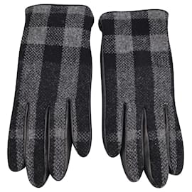 Burberry-Burberry Plaid Gloves in Grey Wool and Leather-Grey