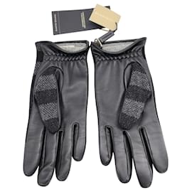Burberry-Burberry Plaid-Handschuhe aus grauer Wolle und Leder-Grau