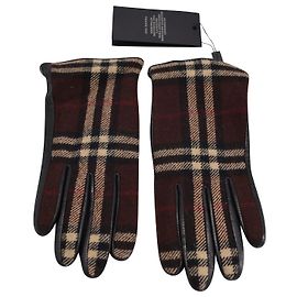 Burberry Plaid-Handschuhe aus braunem Kaschmir und Leder Braun