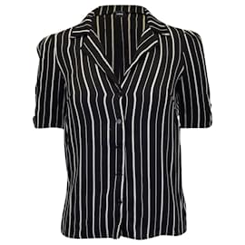Reformation-Camisa listrada de manga curta com botões Reformation em viscose preta e rayon-Preto