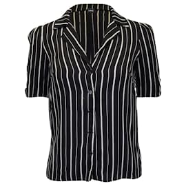 Reformation-Reformation Striped Short Sleeve Button-up Shirt in Black Viscose and Rayon-Black