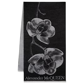 Alexander Mcqueen-Orchideen-Schädel-Schal – Alexander McQueen – Wolle – Schwarz-Schwarz