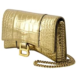 Balenciaga-Hourglass Wallet On Chain - Balenciaga - Leather - Gold-Golden,Metallic
