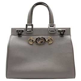 Gucci-Gucci Small Zumi Top Handle Bag in Grey Leather-Grey