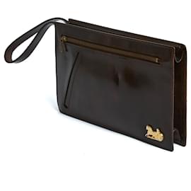 Céline-Vintage Brown Caleche Clutch-Marron foncé