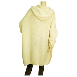 Autre Marque-Crossley Ivory 100% Wool Knit Long One Button Cardigan Hooded Jacket size L-Cream