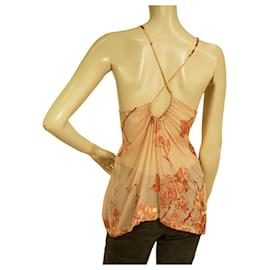 Dries Van Noten-Dries Van Noten Peach Silk Floral Embroidery Sleeveless Camisole Blouse Top M-Peach