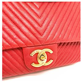 Chanel-Chanel Classque Bolsa chevron vermelha atemporal-Vermelho