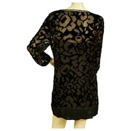 Juicy Couture-Juicy Couture Black Silky Devore Velour Floral Beaded Mini Dress Size 8-Black