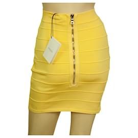 Balmain-NTW BALMAIN Above knee mini bandage stretch hip hugger yellow skirt  Sz 36-Yellow
