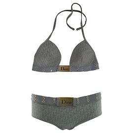 Christian Dior Bikini Dior Monogramm Kaki Khaki mit doréierten Plaketten Golden Grün Khaki Olivgrün