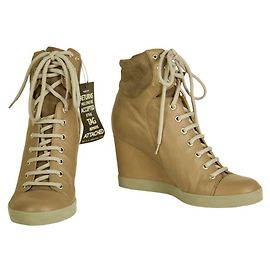 See by Chloé See By Chloe Bottines à talons compensés en cuir taupe à lacets Taille de chaussures 40 Beige