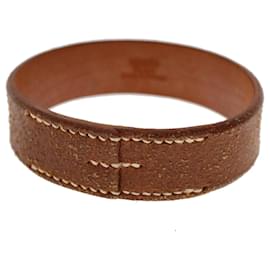 Hermès-HERMES Bangle Bracelet Leather Brown Auth ar9895b-Brown