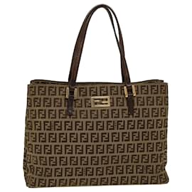 Fendi-FENDI Zucchino Canvas Tote Bag Brown Auth rd5439-Brown