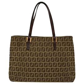 Fendi-FENDI Zucchino Canvas Tote Bag Brown Auth rd5439-Brown