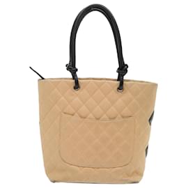 Chanel-CHANEL Cambon Line Tote Bag Leather Beige CC Auth am4685-Beige