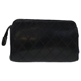 Chanel-CHANEL Pochette Peau d'Agneau Noir CC Auth 47074-Noir