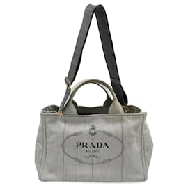 Prada-Grey Canvas Prada Canapa Tote-Grey