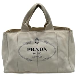 Prada-White Canvas Prada Canapa Tote-White