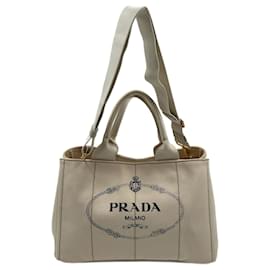 Prada-White Canvas Prada Canapa Tote-White
