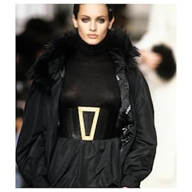 Chanel-Otoño de la vendimia de Chanel 1994  Cinturón corsé de cuero con hebilla trapezoidal-Negro