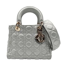 Bolsa Dior Christian Dior Lady Dior em couro prateado Prata