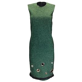 Moschino-Moschino Green / Black / Silver Grommet Detail Sleeveless Wool Shift Dress-Green