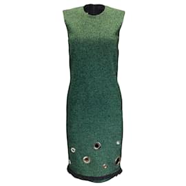 Moschino-Moschino Verde / De color negro / Vestido recto de lana sin mangas con detalle de ojal plateado-Verde